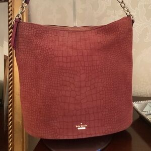 Kate Spade Arianna Larchmont Avenue Exotic Bucket Bag, Cinnabar, EUC